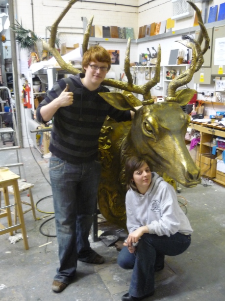Rob  Coupe and Jasmin Mcgarrell withe their Stags Head for Midsummer Night's Dream